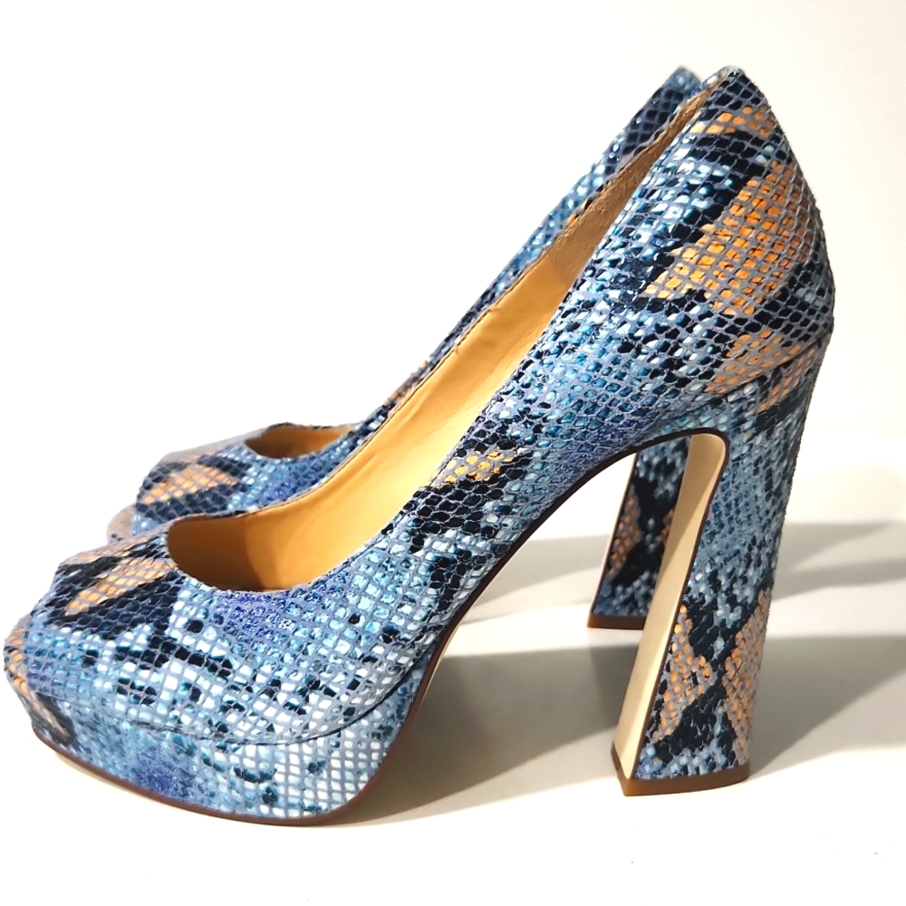 Gianni Bini Daniella Leather Snakeskin Platform Open Toe High Heel Size 8 EUC!! - Picture 4 of 16